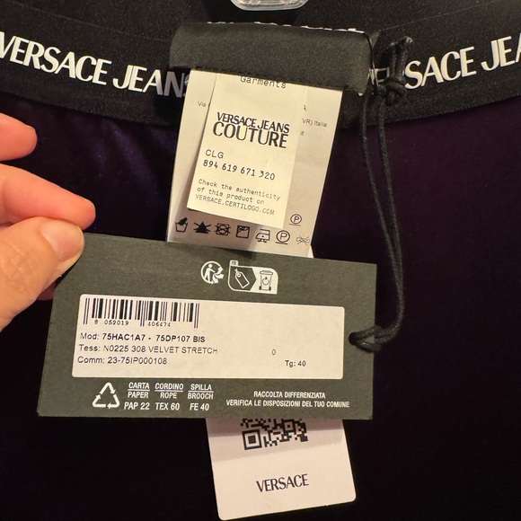 VERSACE JEANS COUTURE VELVET STRETCH PANT, IT 40 - Picture 2 of 7